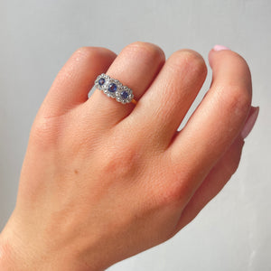 Edwardian Sapphire and Diamond Flower Ring