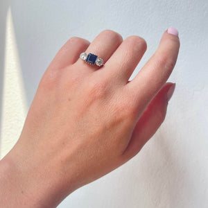 Edwardian Sapphire and Diamond 3 Stone Ring
