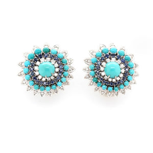 Vintage Turquoise, Diamond and Sapphire Earrings