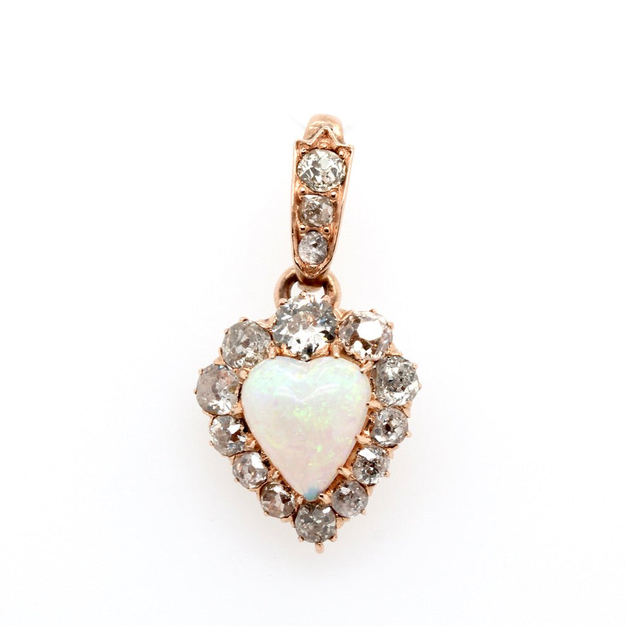 Victorian Opal Diamond Heart Pendant