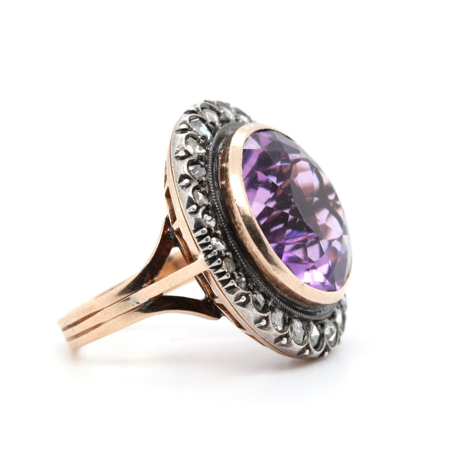 Continental Amethyst and Rose Diamond Ring