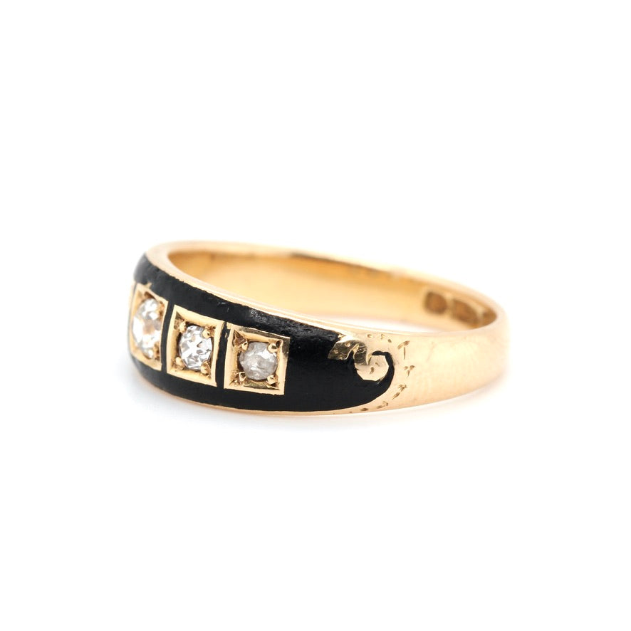 Victorian Black Enamel and Diamond Ring