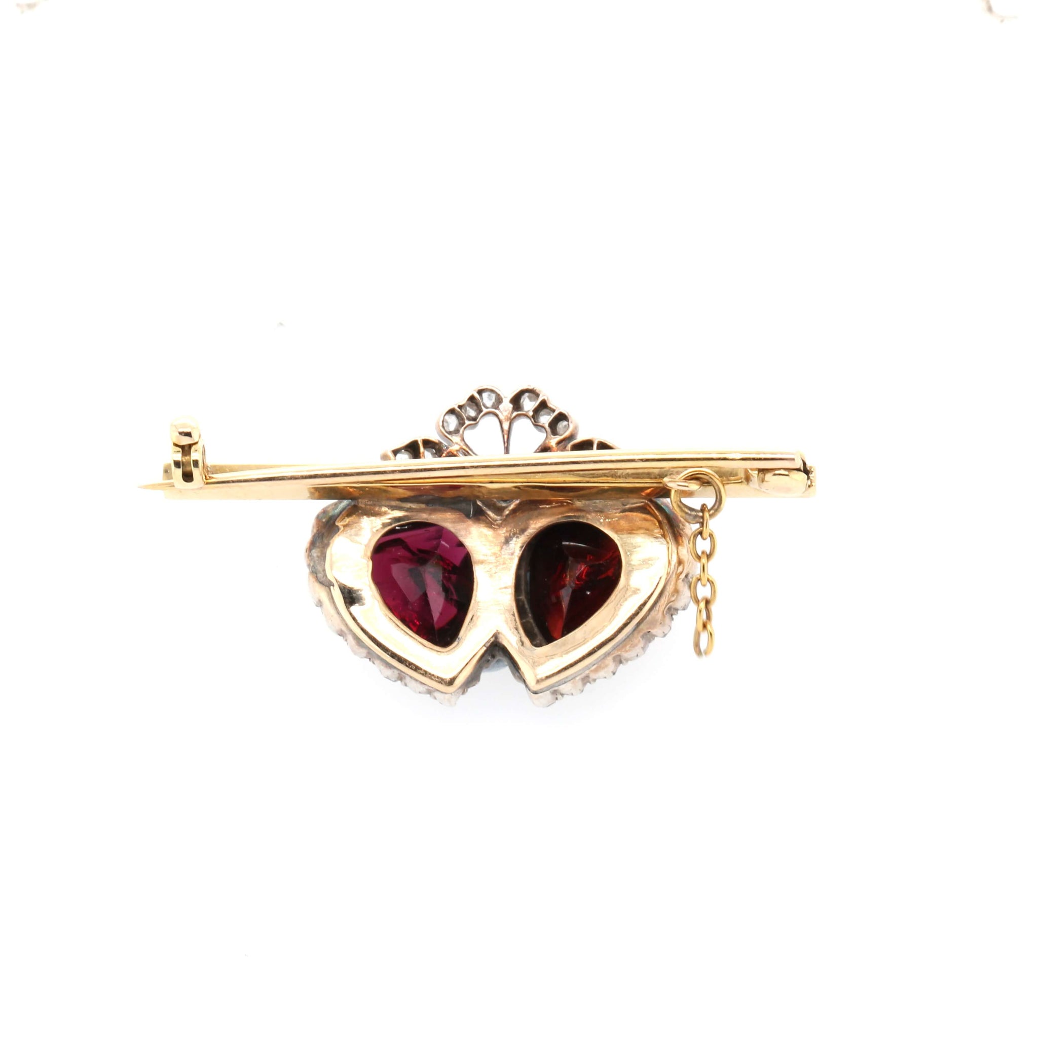 Victorian Garnet and Diamond Double Heart Brooch