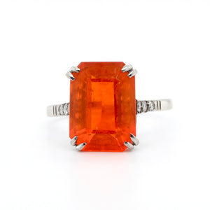 Art Deco Fire Opal and Diamond Ring