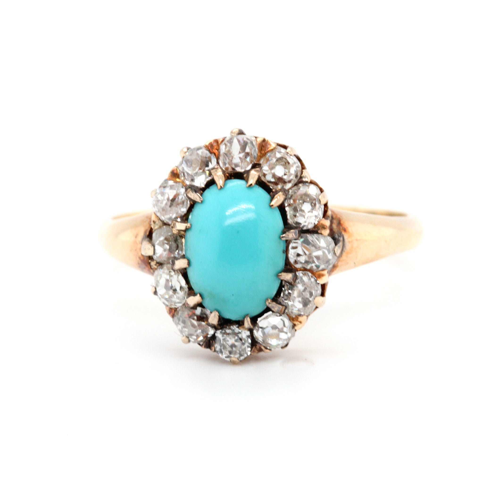 Turquoise and Diamond Victorian Cluster Ring