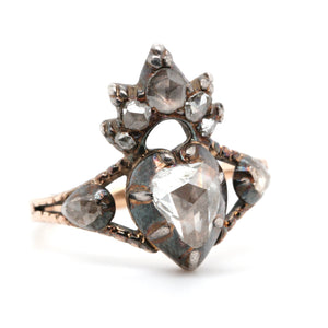 Georgian Diamond Heart and Crown Ring