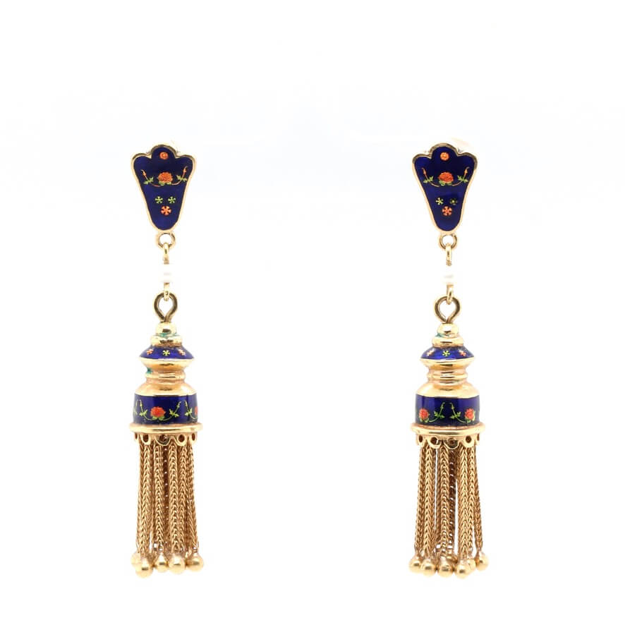 Victorian Enamel and Pearl Tassel Earrings