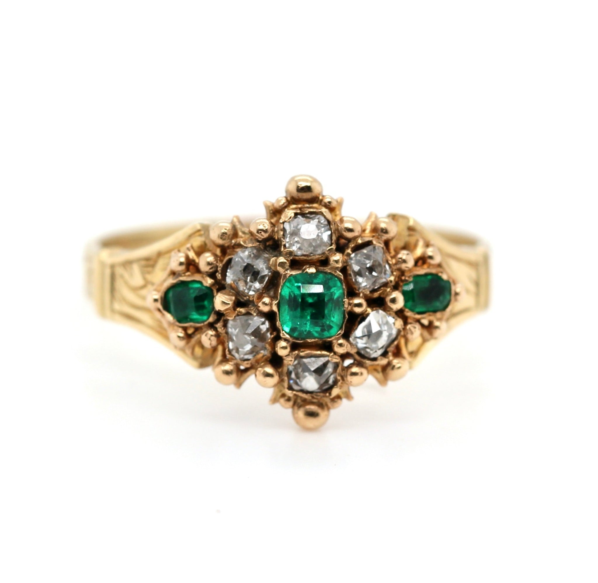 Georgian Emerald and Diamond Cluster Ring