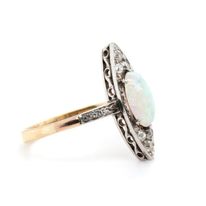 Edwardian Opal and Diamond Marquise Ring