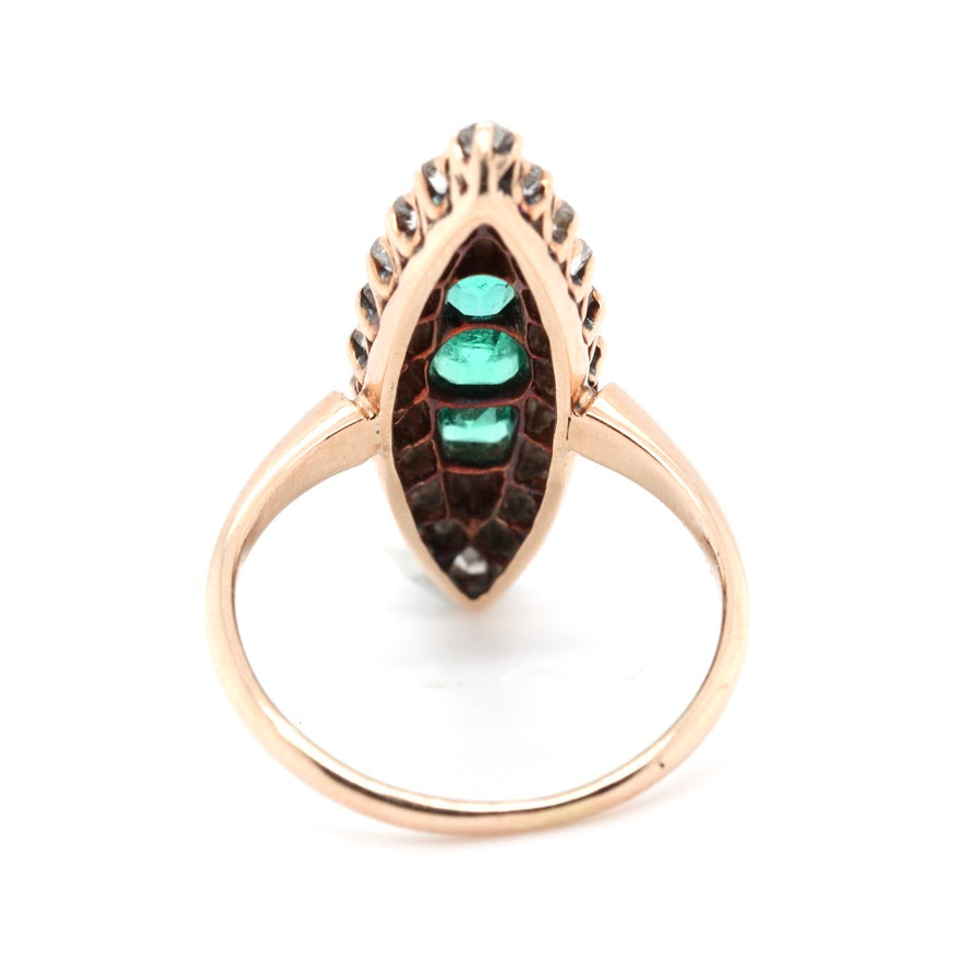 Victorian Emerald & Diamond Marquise Ring