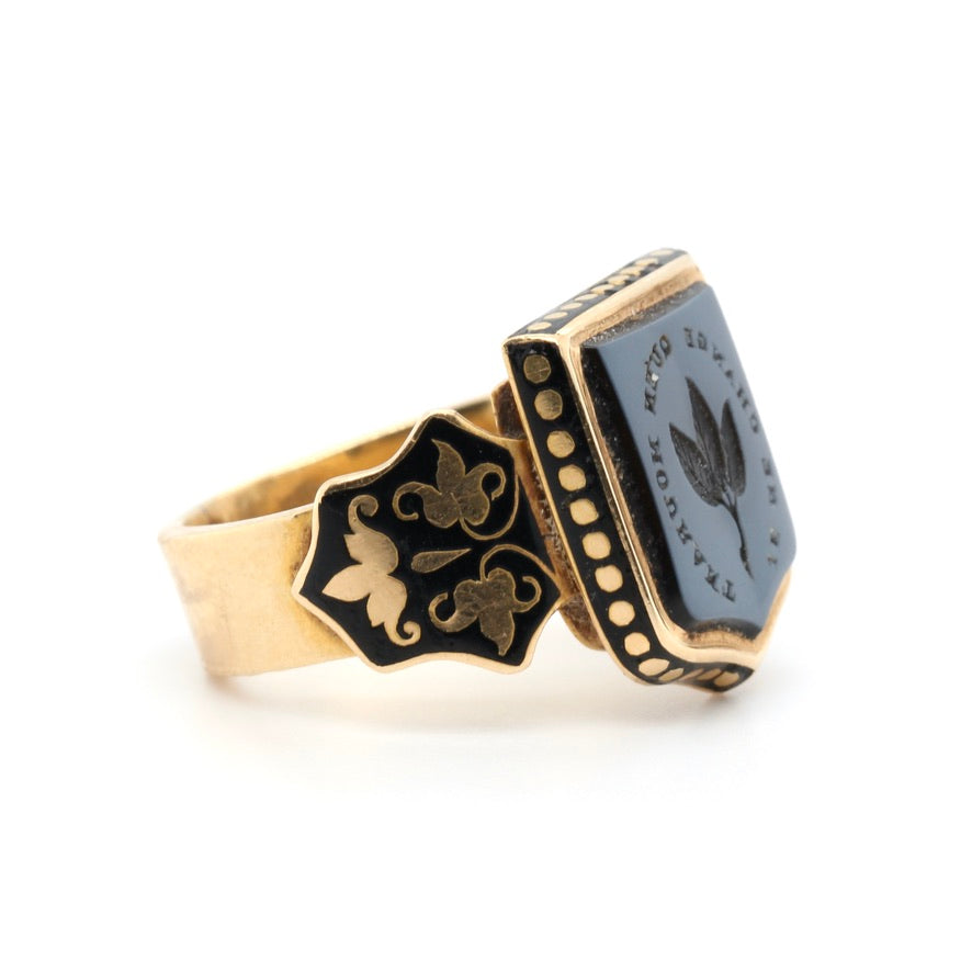 Victorian Enamel And Hardstone Shield Ring