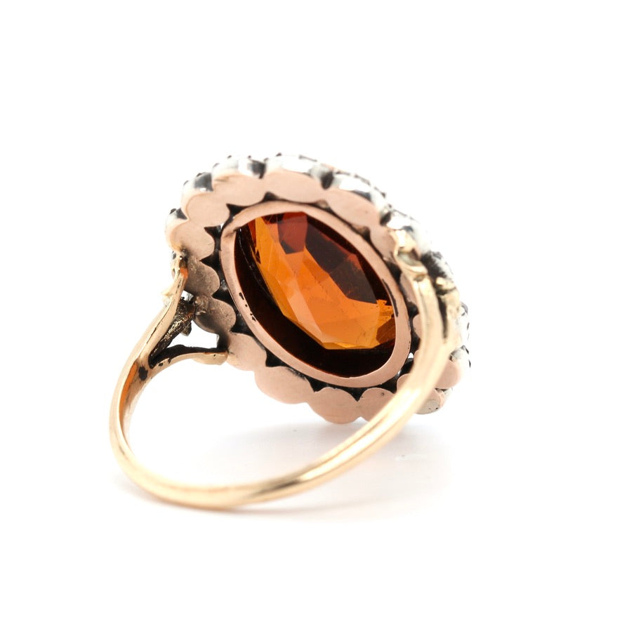 Victorian Hessonite Garnet and Rose Diamond Ring