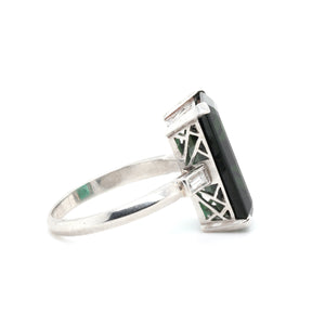 1960's Green Tourmaline and Diamond Ring