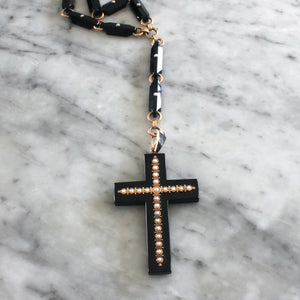 Victorian Onyx and Natural Pearl Cross Necklace
