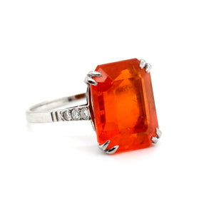 Art Deco Fire Opal and Diamond Ring