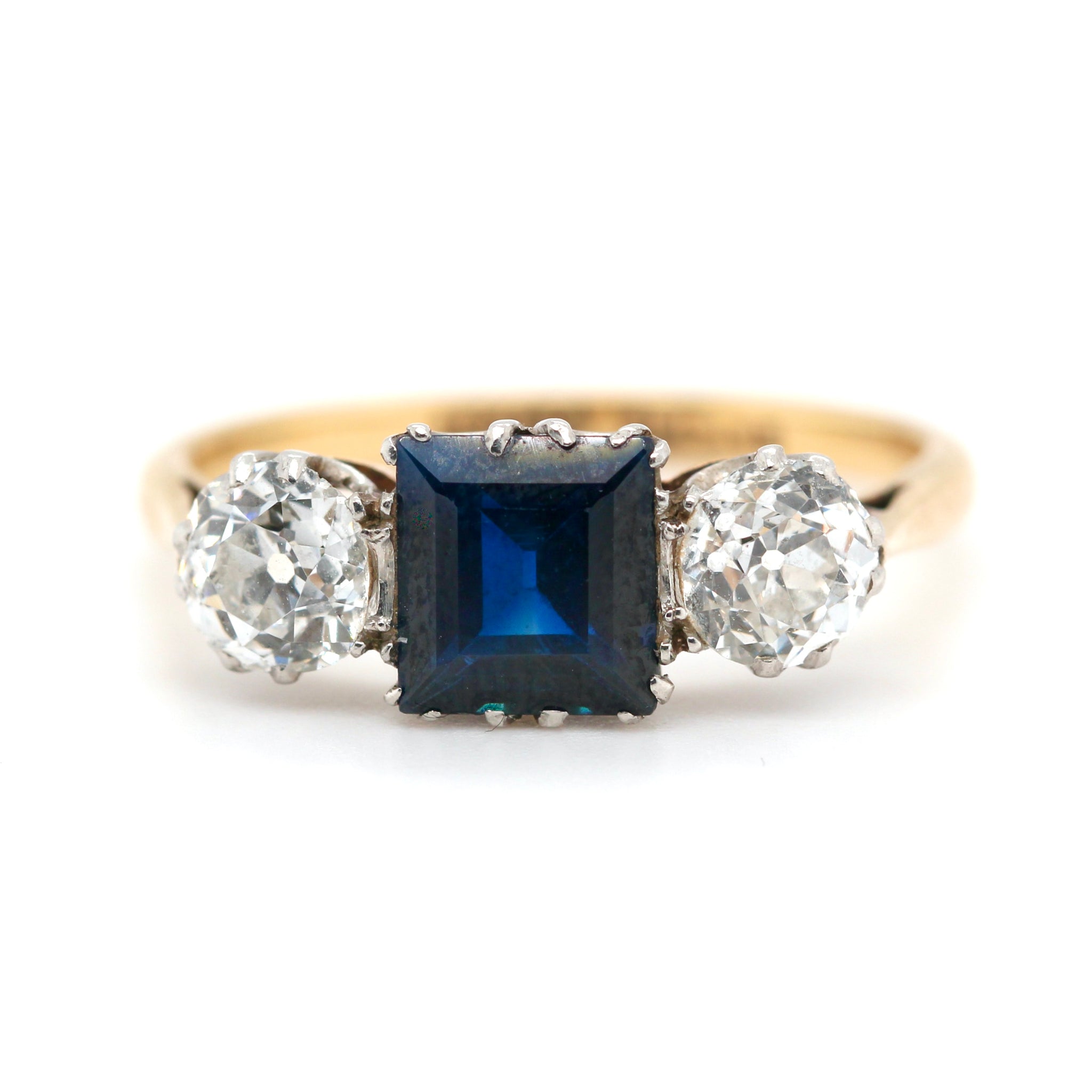 Edwardian Sapphire and Diamond 3 Stone Ring