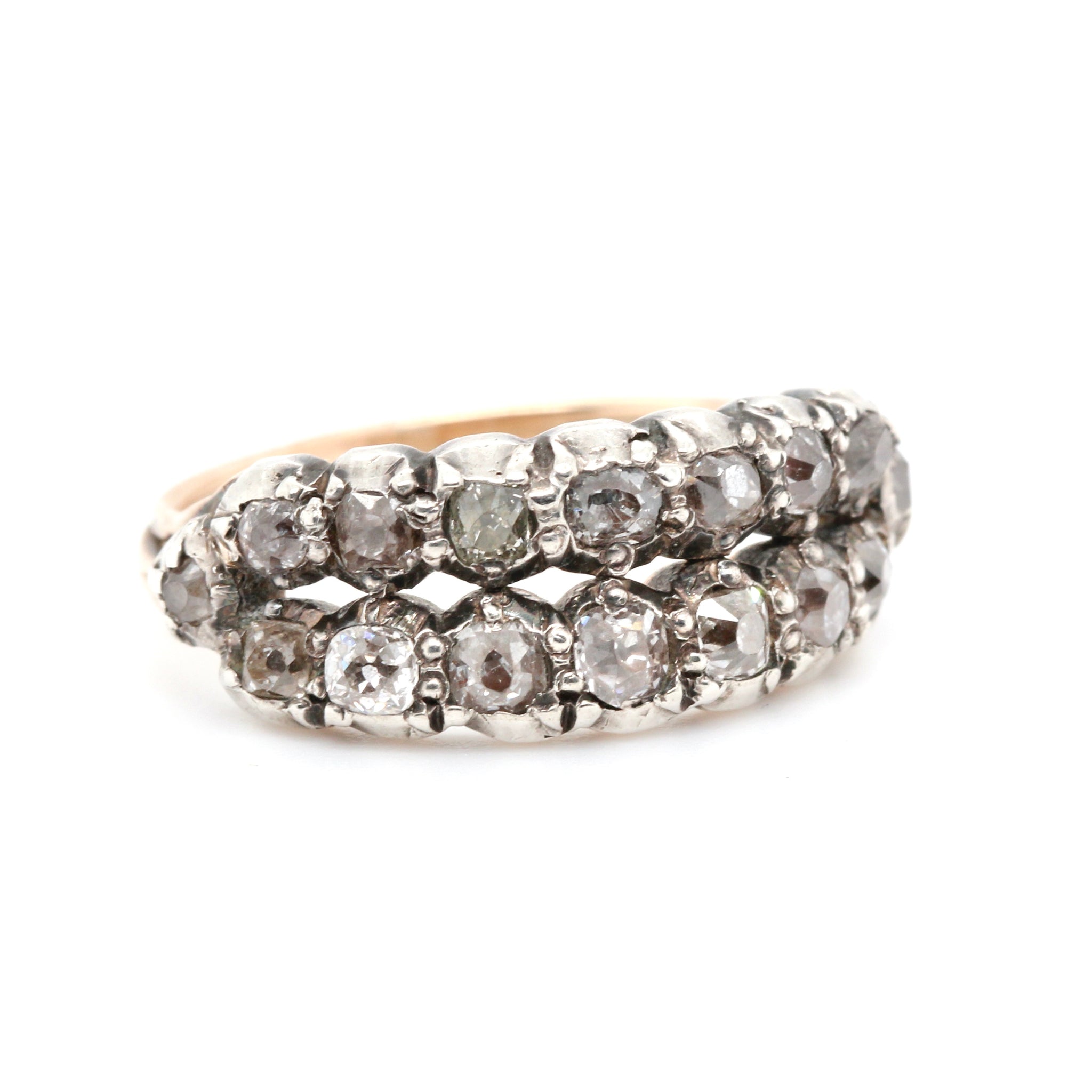 Victorian Old Cut Diamond Two Row Ring