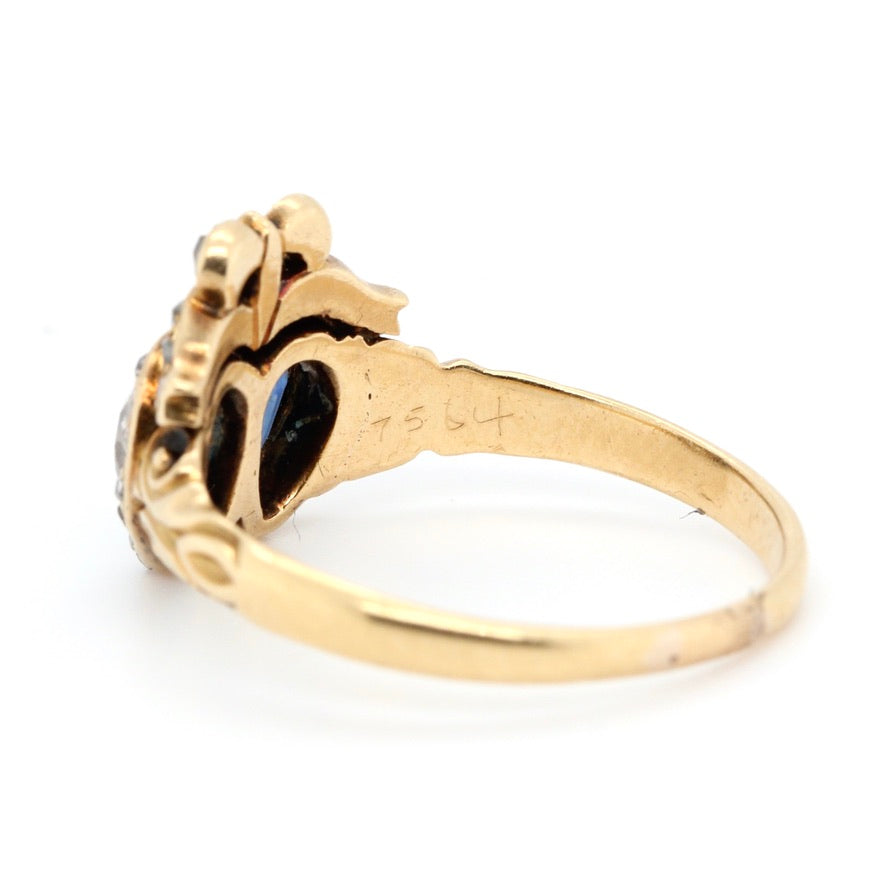 Victorian Sapphire & Diamond Double Heart Ring