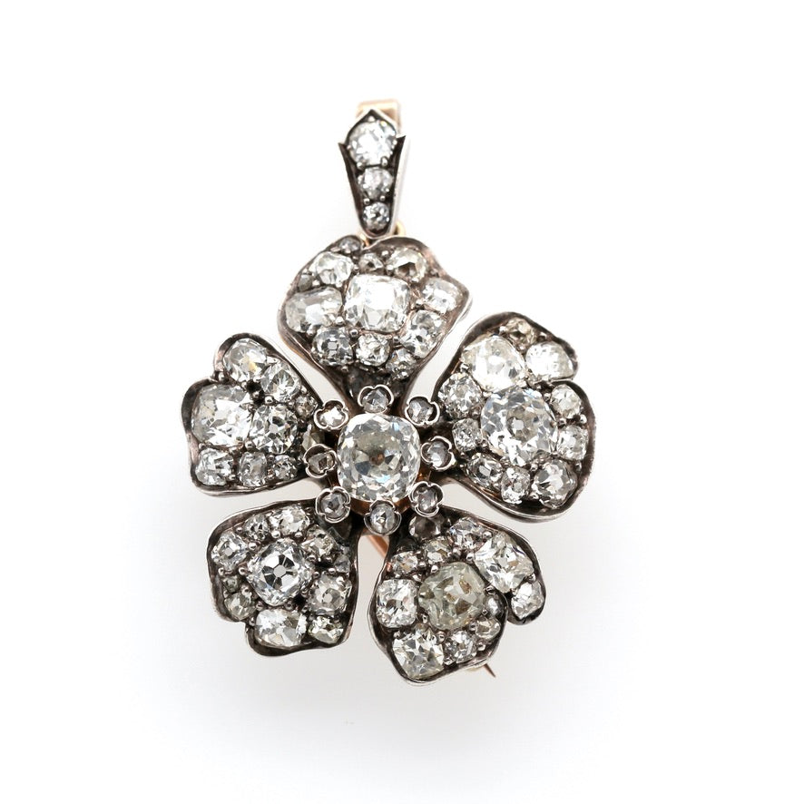 Victorian Diamond Pansy Brooch / Pendant