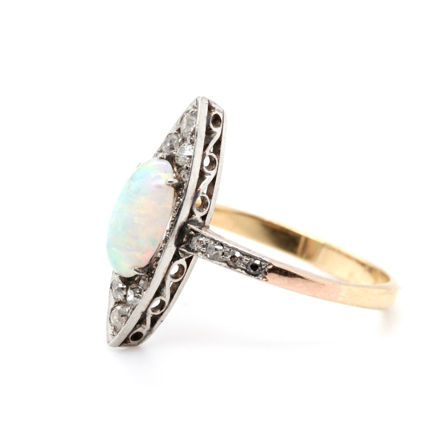 Edwardian Opal and Diamond Marquise Ring