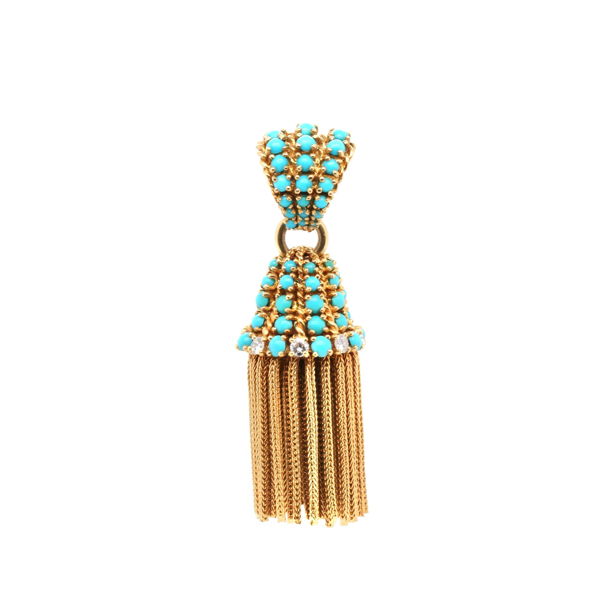 1960s Turquoise and Diamond Tassel Pendant