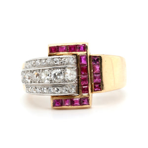 1940's Ruby and Diamond Buckle Ring