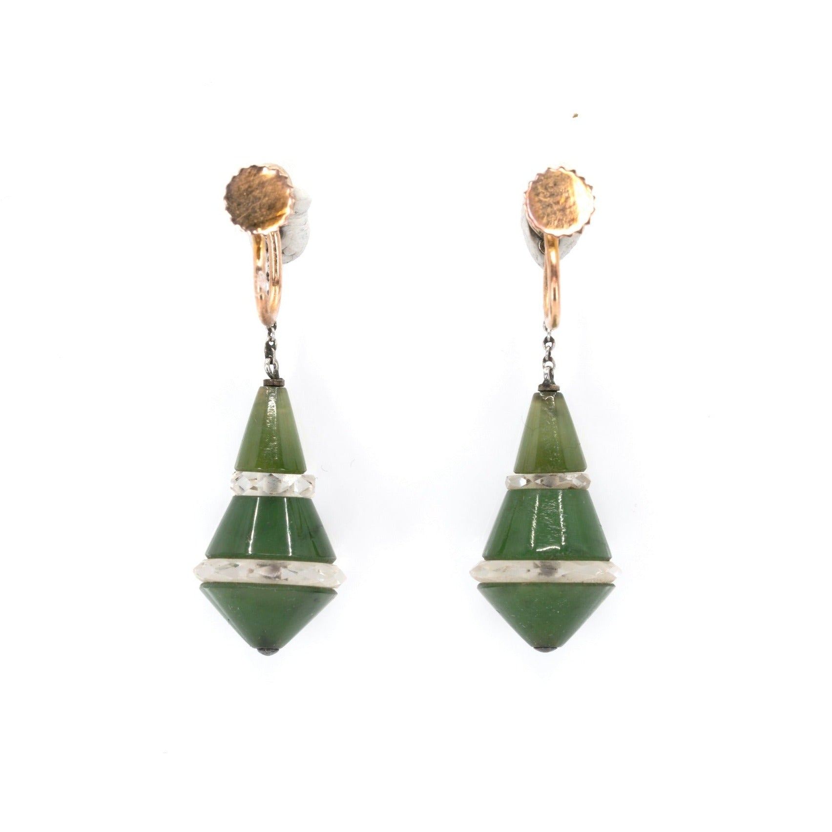 Edwardian Jade and Crystal Earrings
