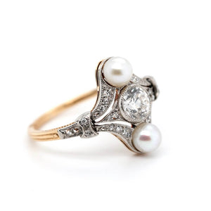 Edwardian Natural Pearl and Diamond Ring