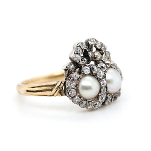 Victorian Pearl Double Heart Ring