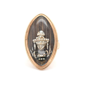 Georgian Pearl and Hair Navette Mourning Ring
