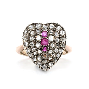 Victorian Ruby and Diamond Heart Ring