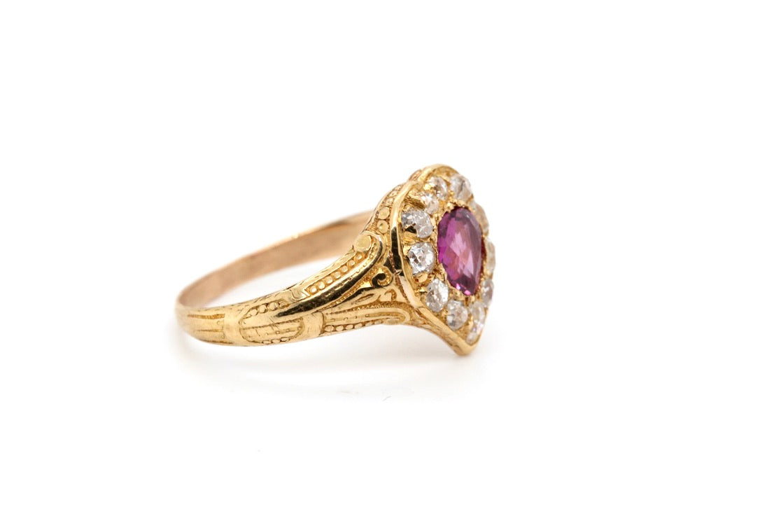 Victorian Ruby and Diamond Heart Ring