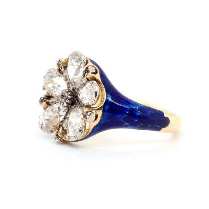 Early Victorian Diamond and Enamel Pansy Ring
