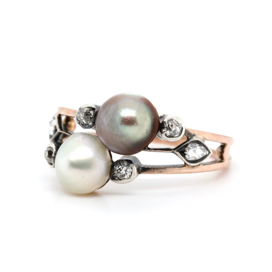 Natural Bouton Two Colour Pearl and Diamond Ring