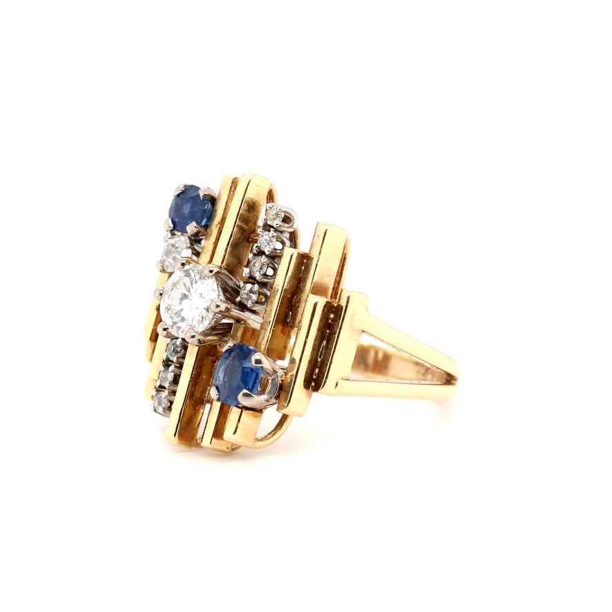 Sapphire and Diamond 1970's Ring