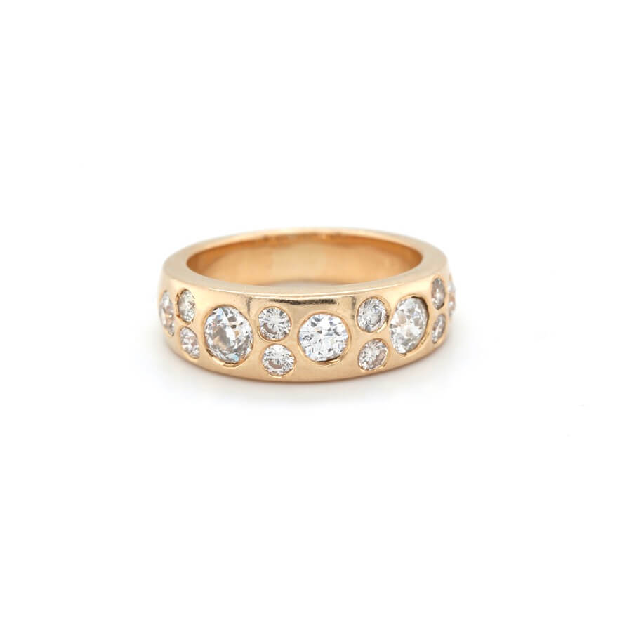 Gold Diamond Bubble Ring