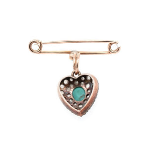 Victorian Turquoise Diamond Heart Pendant / Brooch