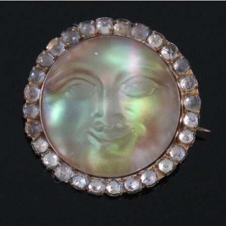 Opalescent Man in the Moon Brooch