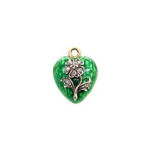 Victorian Green Enamel and Diamond Heart Pendant
