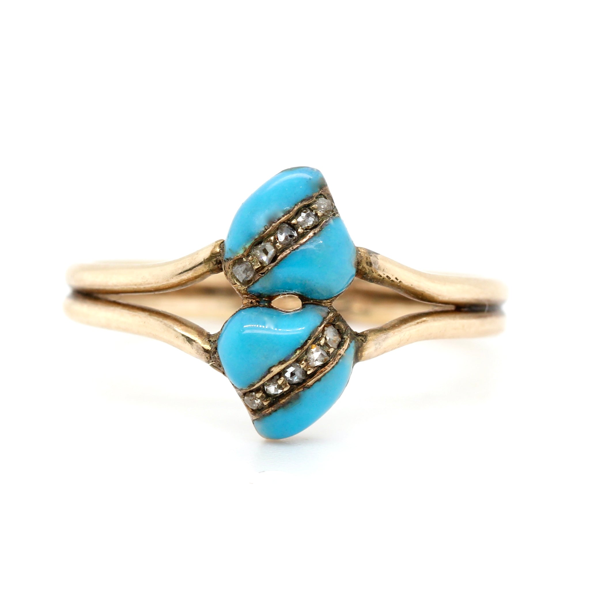 Victorian Turquoise and Diamond Double Heart Ring
