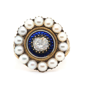 Georgian Diamond Enamel Pearl Ring