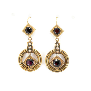 Victorian Garnet and Pearl Drop Earrings