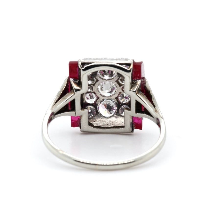 Art Deco Diamond and Red Glass Ring