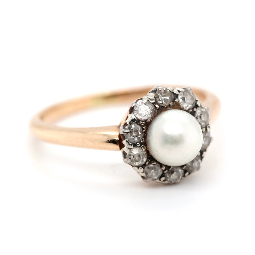 Victorian & Natural Pearl Diamond Ring