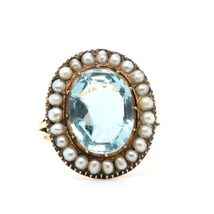 Early Victorian Aquamarine Pearl Ring