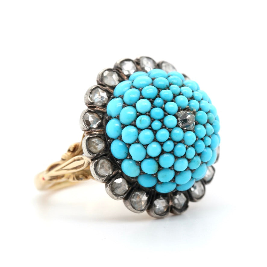 1960's Turquoise & Diamond Cluster Ring