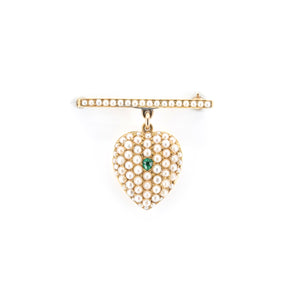 Victorian Pearl Emerald Heart Pendant / Brooch