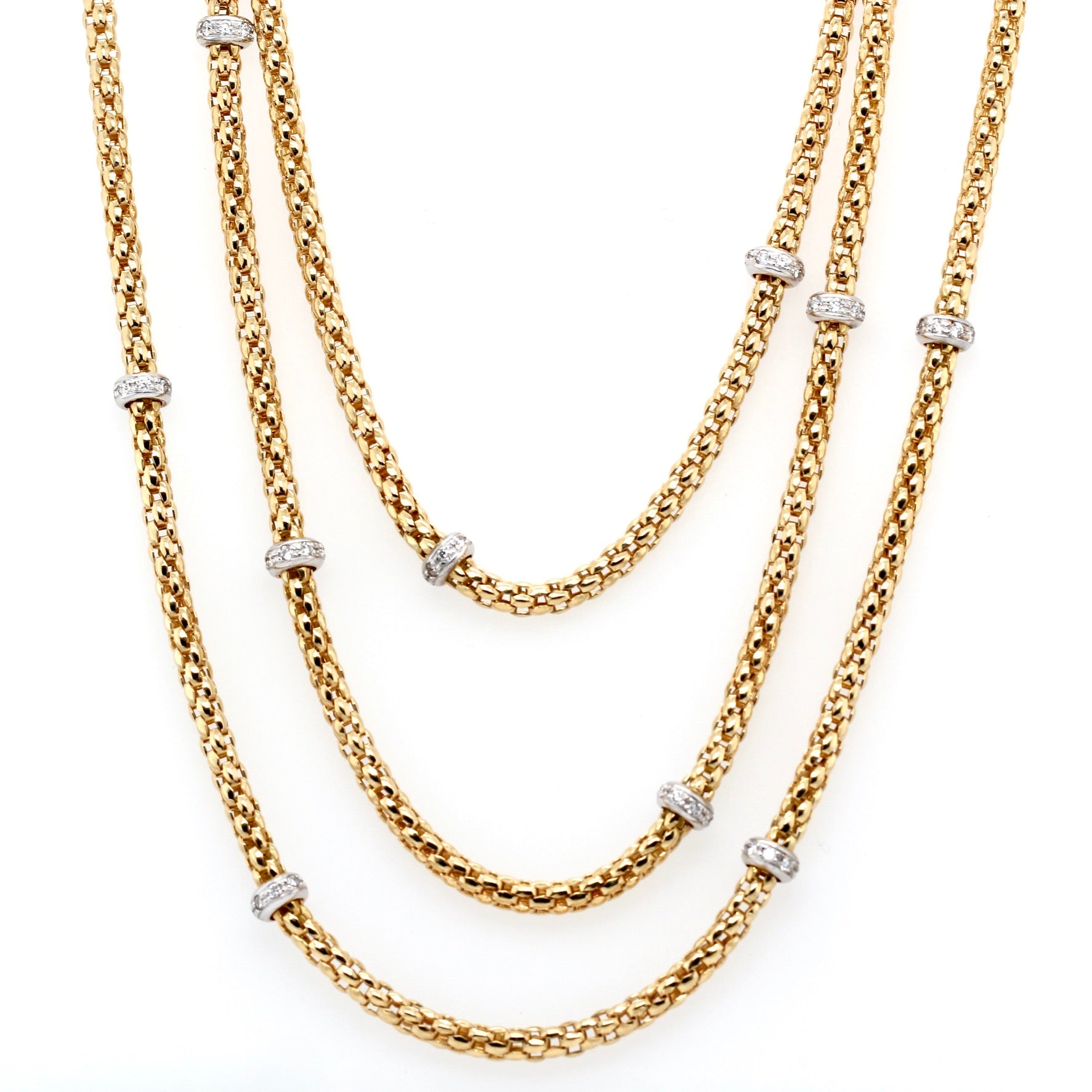 Fope Gold Diamond Three Row Necklace