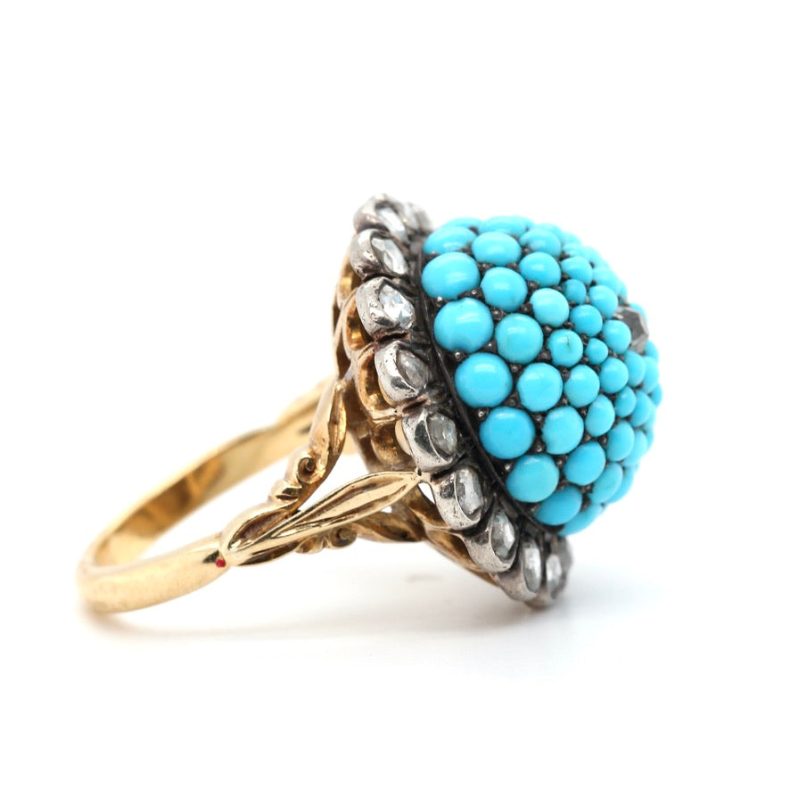 1960's Turquoise & Diamond Cluster Ring