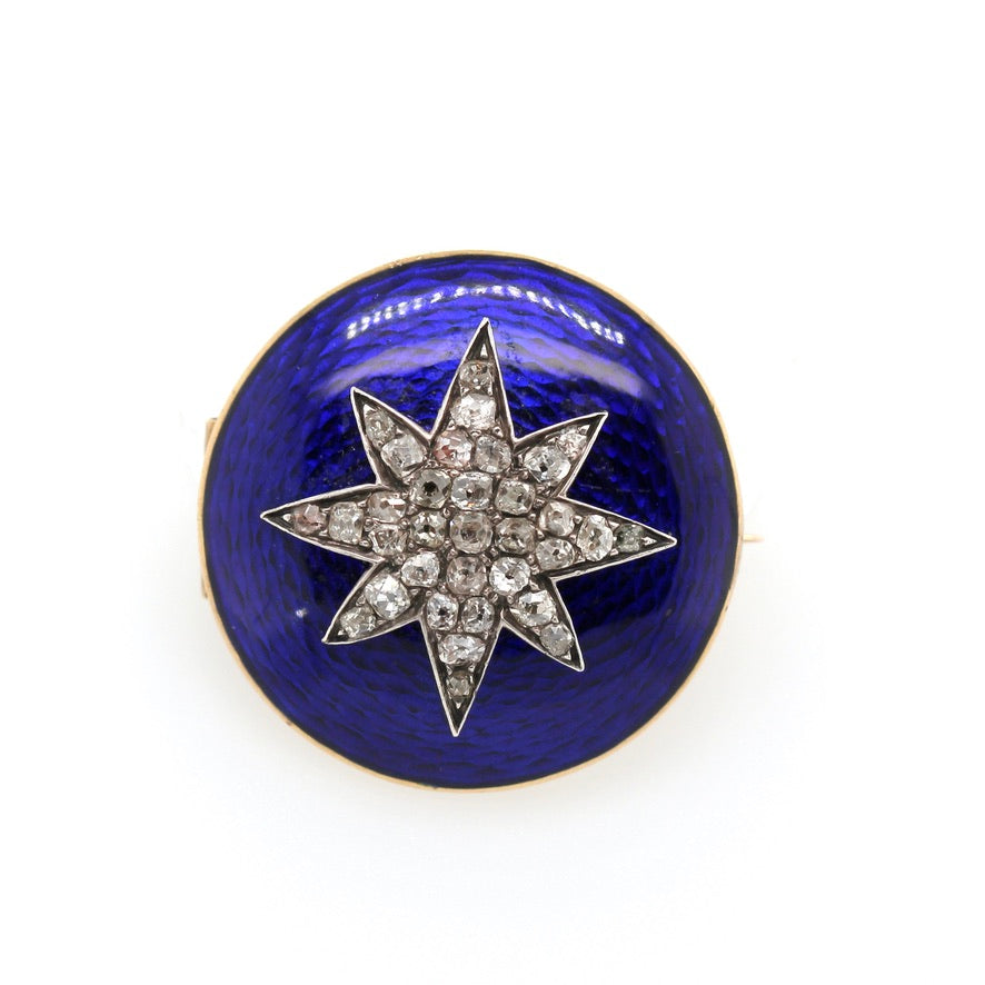 Victorian Enamel & Diamond Star Circle Brooch